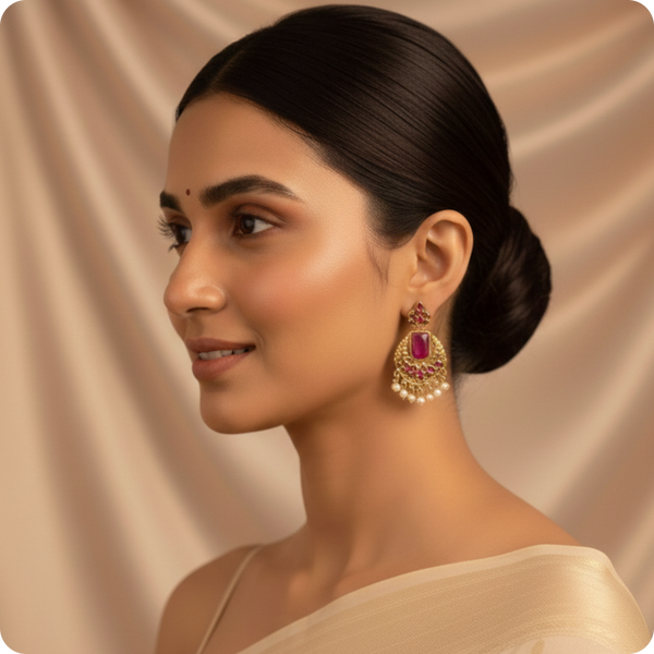 Regal Ruby Maharani Pearl Dangler Earrings