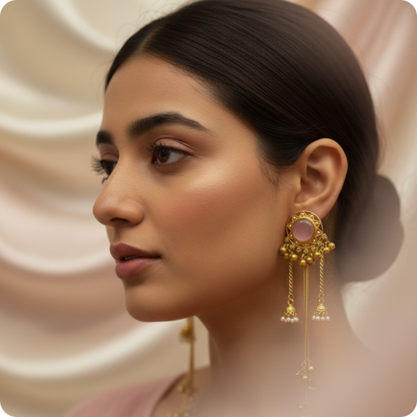 Blush Aura Gold Jhumka Dangler Earrings