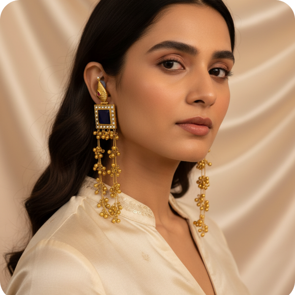 Royal Blue Kundan Long Dangler Earrings