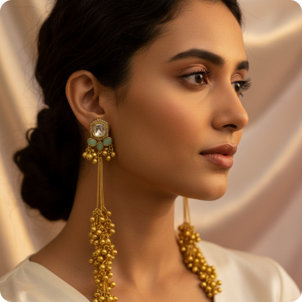 Regal Gold Kundan Long Drop Earrings β Traditional Bridal Statement Jewellery