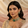 Choker Necklace Set with Mint Green Stone