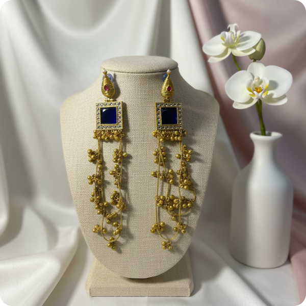 Royal Blue Kundan Long Dangler Earrings