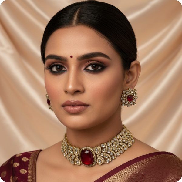 Bridal Kundan Choker Necklace Set with Ruby Stones