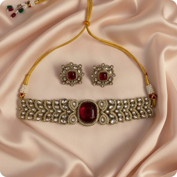 Bridal Kundan Choker Necklace Set with Ruby Stones