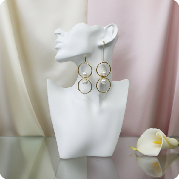 Elegant Dual Hoop Pearl Drop Earrings