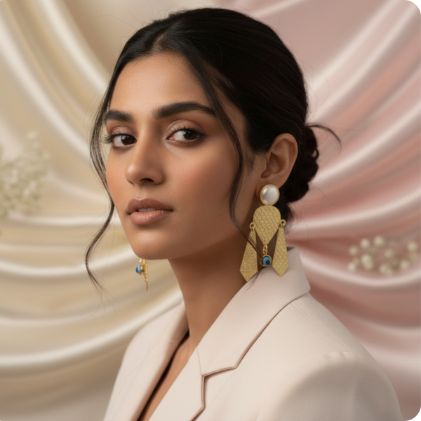 Regal Pearl & Gold Sculpted Statement Earrings