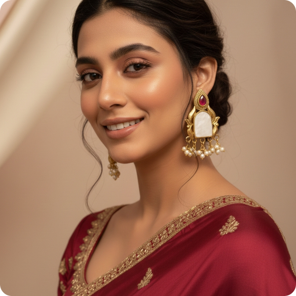 Gold Plated Earrings with Mother-of-Pearl & Pearl Drops