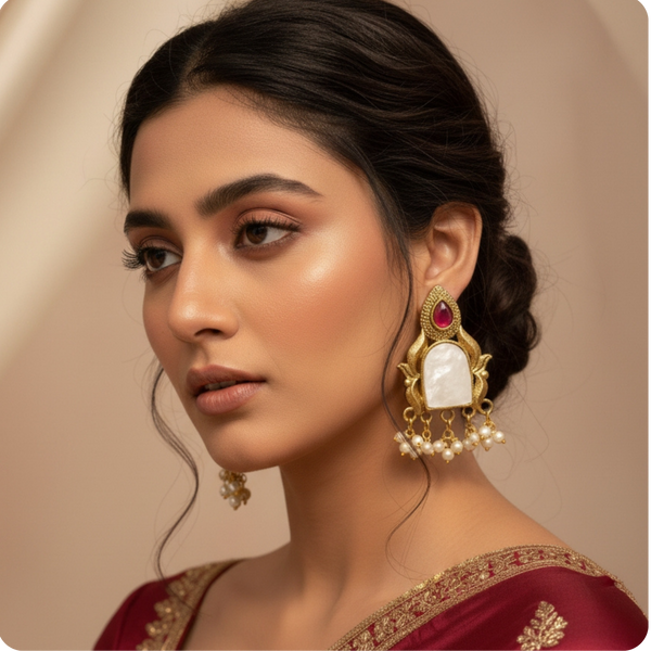Gold Plated Earrings with Mother-of-Pearl & Pearl Drops