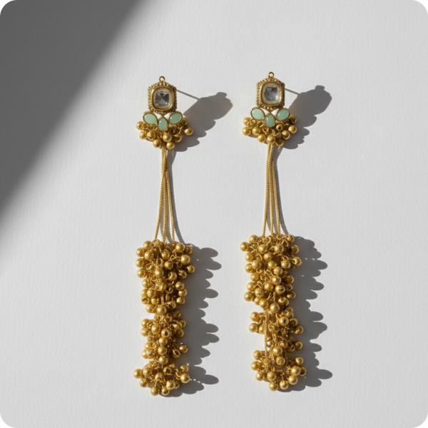 Regal Gold Kundan Long Drop Earrings β Traditional Bridal Statement Jewellery