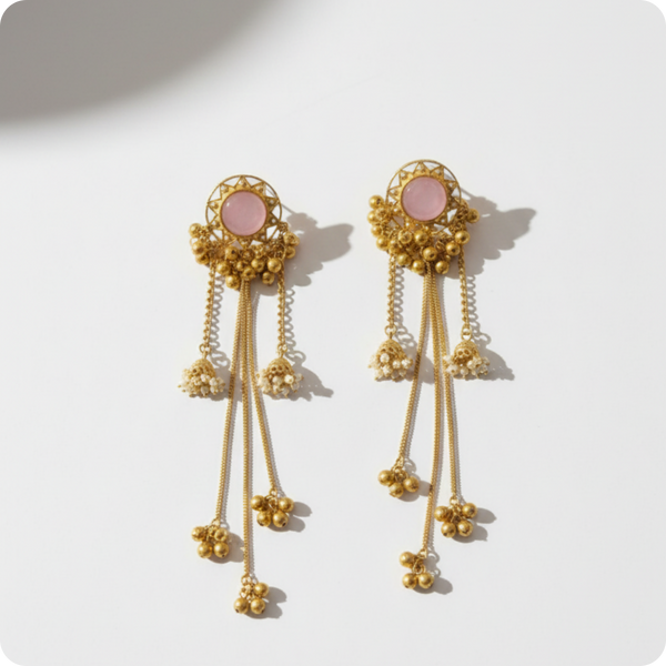 Blush Aura Gold Jhumka Dangler Earrings
