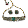 Choker Necklace Set with Mint Green Stone