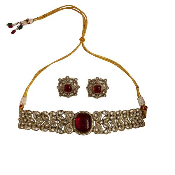 Bridal Kundan Choker Necklace Set with Ruby Stones
