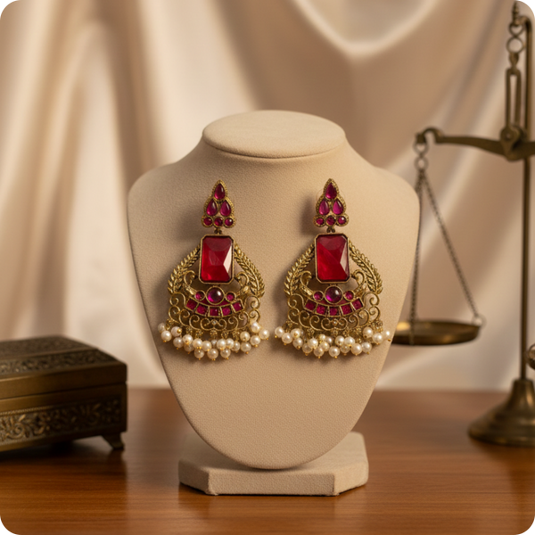 Regal Ruby Maharani Pearl Dangler Earrings