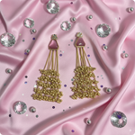 πΈ Long Pink Stone Kashmiri Jhumka Earrings with Golden Tassels β Traditional Statement Jewelry