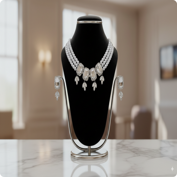 White Chocker Set | Ethnic Beaded Necklace for Festive Wear