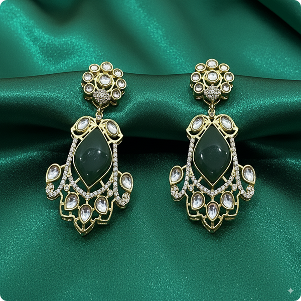 π Green Kundan Statement Earrings with White Stones β Designer Festive Jewelry