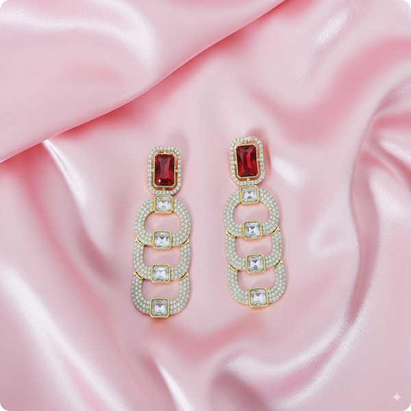 π Ruby Red Chain-Link Dangler Earrings β Elegant Party & Evening Jewelry