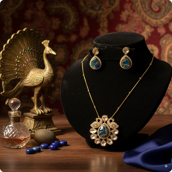 π Royal Blue Stone Kundan Necklace Set with Matching Earrings β Traditional Indian Jewelry