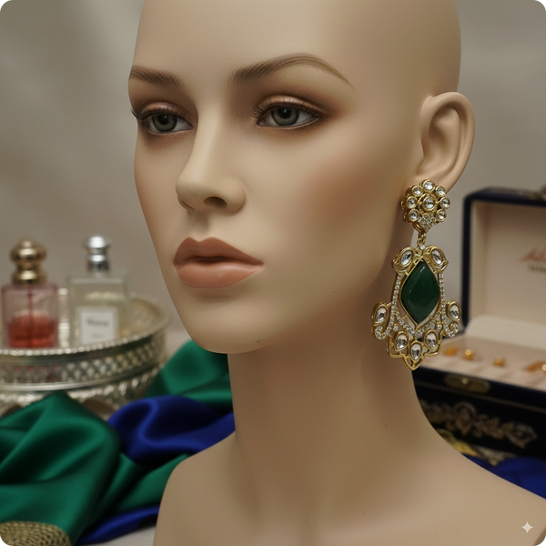π Green Kundan Statement Earrings with White Stones β Designer Festive Jewelry