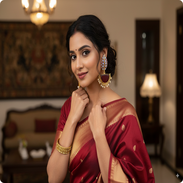 ✨ Anamel Natural Stone Maroon Earrings | Elegant Ethnic & Party Wear