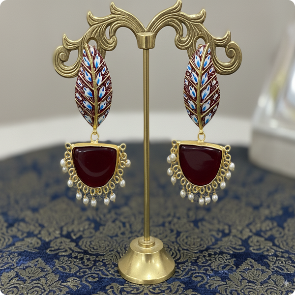 ✨ Anamel Natural Stone Maroon Earrings | Elegant Ethnic & Party Wear