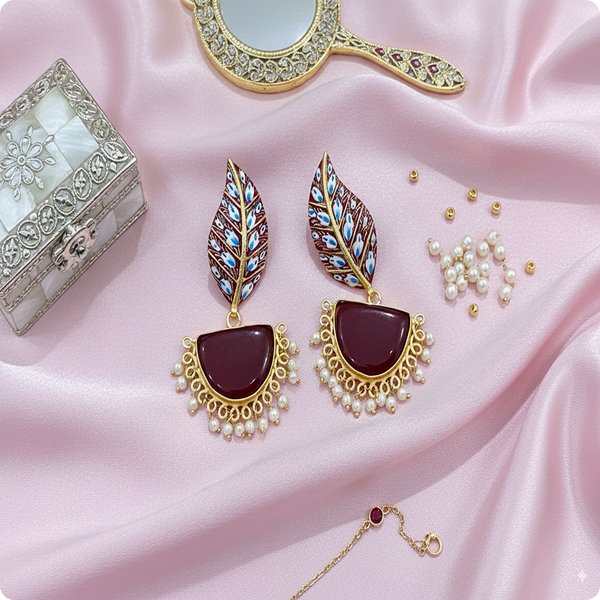 ✨ Anamel Natural Stone Maroon Earrings | Elegant Ethnic & Party Wear