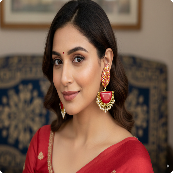 ✨ Anamel Natural Stone Red Earrings | Elegant Ethnic & Party Wear