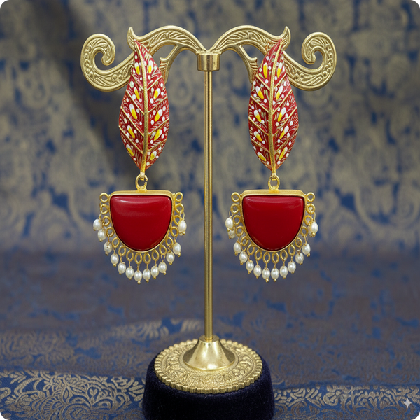 ✨ Anamel Natural Stone Red Earrings | Elegant Ethnic & Party Wear
