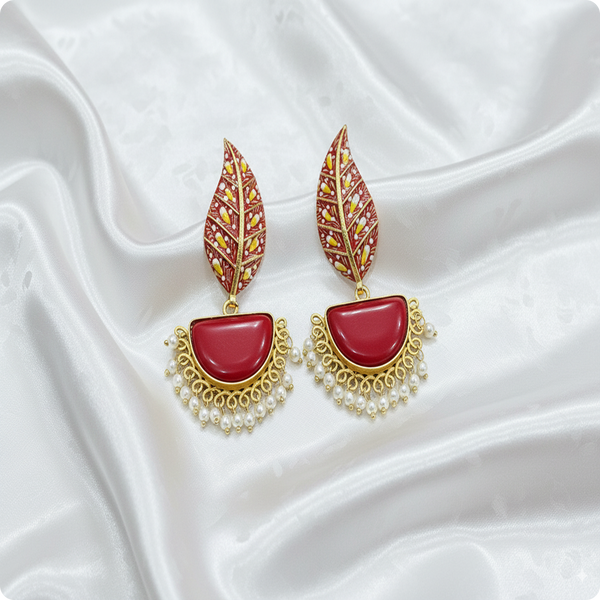 ✨ Anamel Natural Stone Red Earrings | Elegant Ethnic & Party Wear