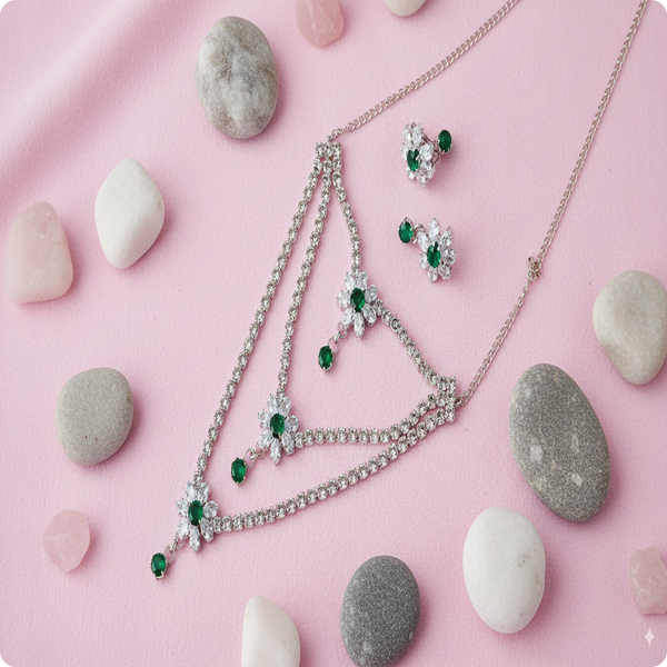 Multi Layer Green Stones Necklace | Elegant Statement Jewelry