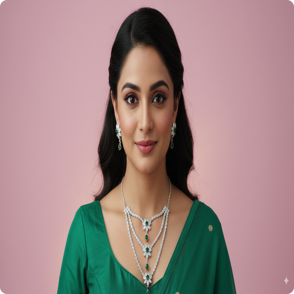 Multi Layer Green Stones Necklace | Elegant Statement Jewelry