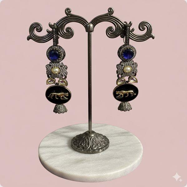 π Ashti Royal Blue Elephant Motif Earrings with Jhumka β Luxury Ethnic Statement Jewelry