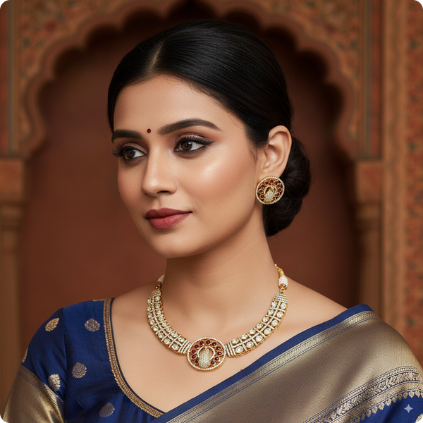 π Antique Gold-Plated Kundan Necklace Set with Earrings β Traditional Indian Bridal Jewelry