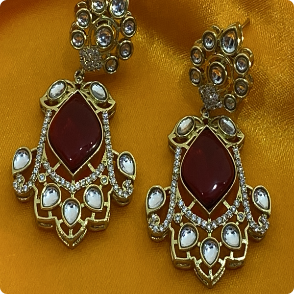 ❤️ Royal Red and White Kundan Chandbali Earrings – Traditional Indian Wedding Jewelry