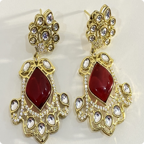 ❤️ Royal Red and White Kundan Chandbali Earrings – Traditional Indian Wedding Jewelry