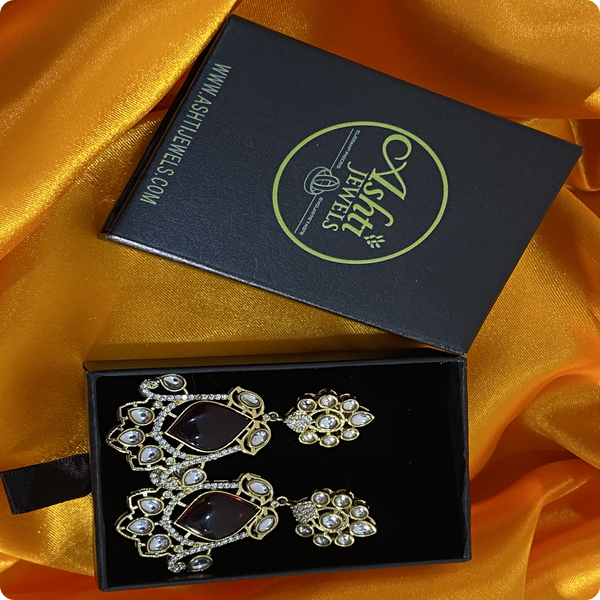 ❤️ Royal Red and White Kundan Chandbali Earrings – Traditional Indian Wedding Jewelry