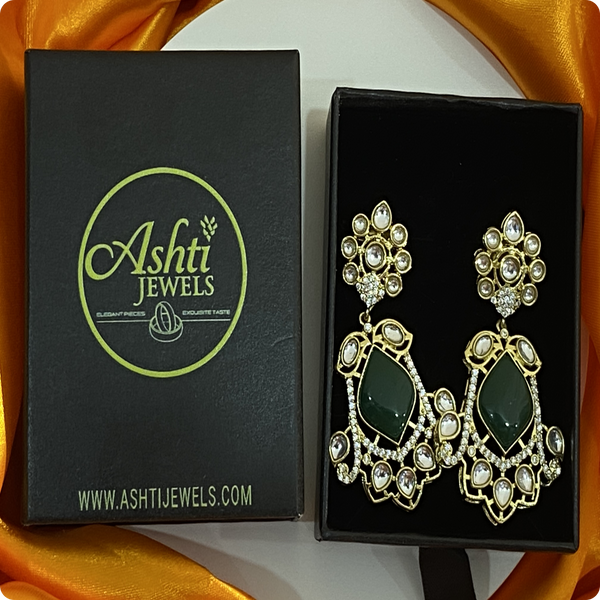 π Green Kundan Statement Earrings with White Stones β Designer Festive Jewelry