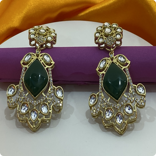 π Green Kundan Statement Earrings with White Stones β Designer Festive Jewelry