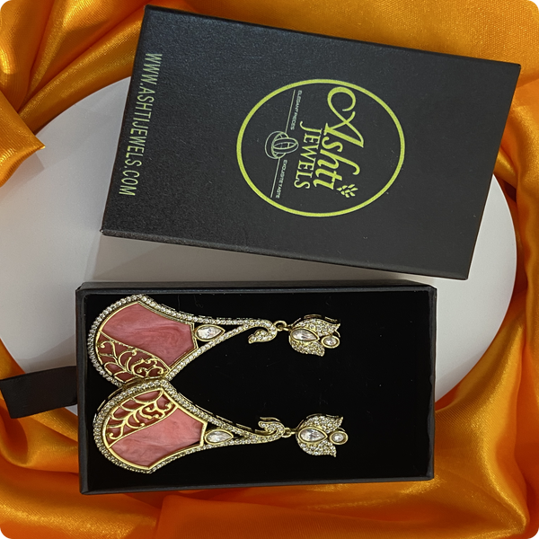 🌸 Pink Designer Drop Earrings with Butterfly Top – Modern Ethnic Fusion Jewelry