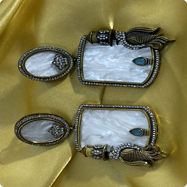 ✨ Brass Designer Earrings with White Stone & Antique Detailing – Statement Ethnic Jewelry