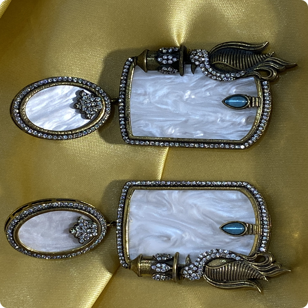 ✨ Brass Designer Earrings with White Stone & Antique Detailing – Statement Ethnic Jewelry