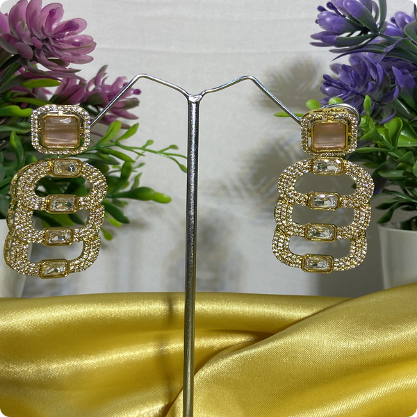 πΈ Pink Stone Chain-Link Dangler Earrings β Elegant Party & Fusion Jewelry