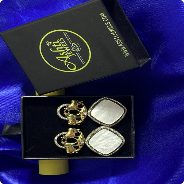 ✨ Brass White Stone Heritage Earrings – Antique Finish Ethnic Jewelry