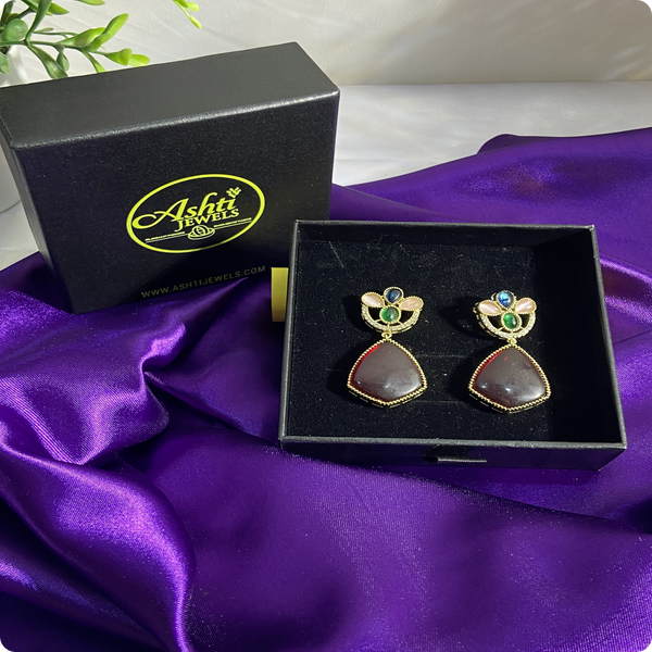 πΊ Ashti Multicolor Drop Earrings with Red Stone β Festive & Party Wear Jewelry