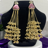πΈ Long Pink Stone Kashmiri Jhumka Earrings with Golden Tassels β Traditional Statement Jewelry