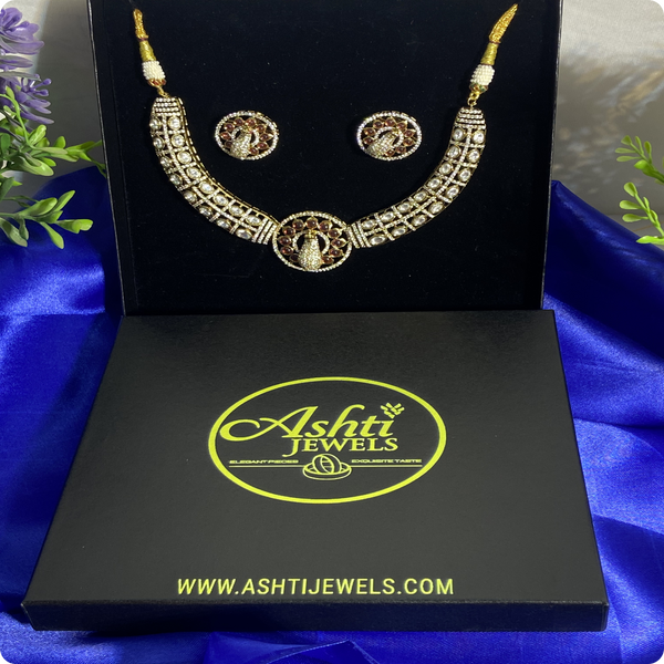π Antique Gold-Plated Kundan Necklace Set with Earrings β Traditional Indian Bridal Jewelry