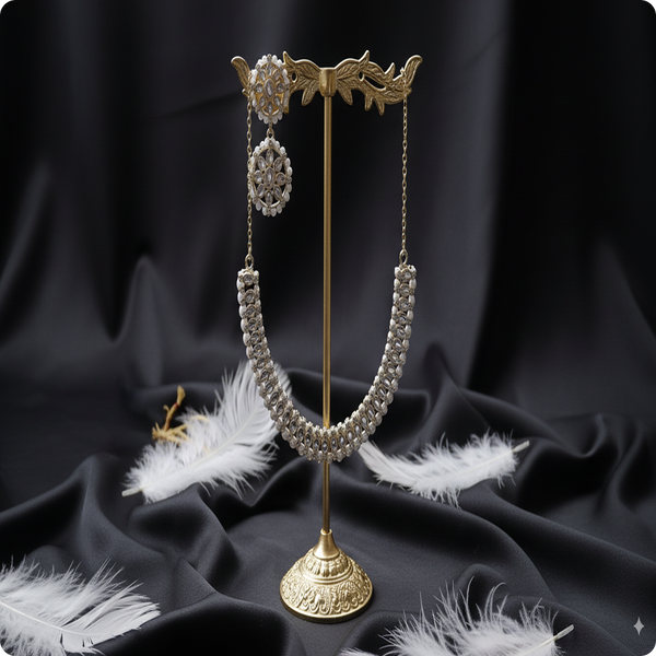 Premium White Kundan Necklace with Earrings & Tikka | Elegant Bridal Jewellery Set by Ashthi Jewels