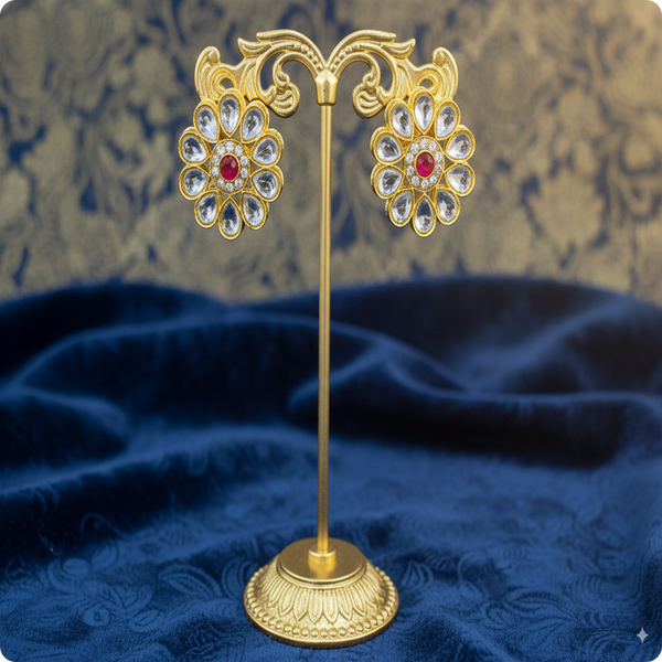 Royal Red Bloom Kundan Stud Earrings – Floral Grandeur
