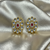 Royal Red Bloom Kundan Stud Earrings – Floral Grandeur