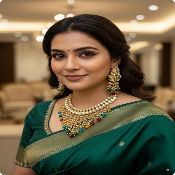 Real & Premium Stones Kundan Meenakari Multi Beads Set | Traditional Bridal Jewelry